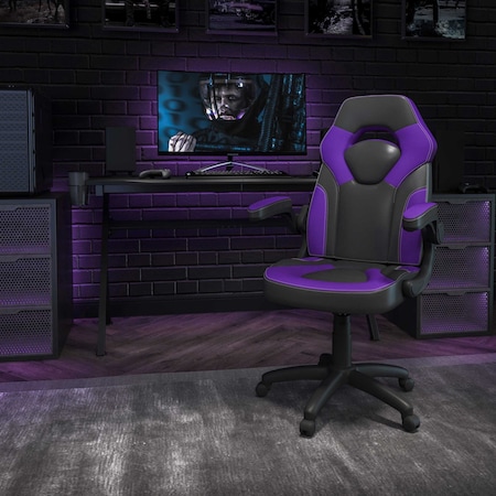 Flash Furniture X10 Gaming Chair, Ergonomic Office Chair, Height Adjustable Swivel Computer Chair with Flip-Up Arms, Purple/Black LeatherSoft CH-00095-PR-GG